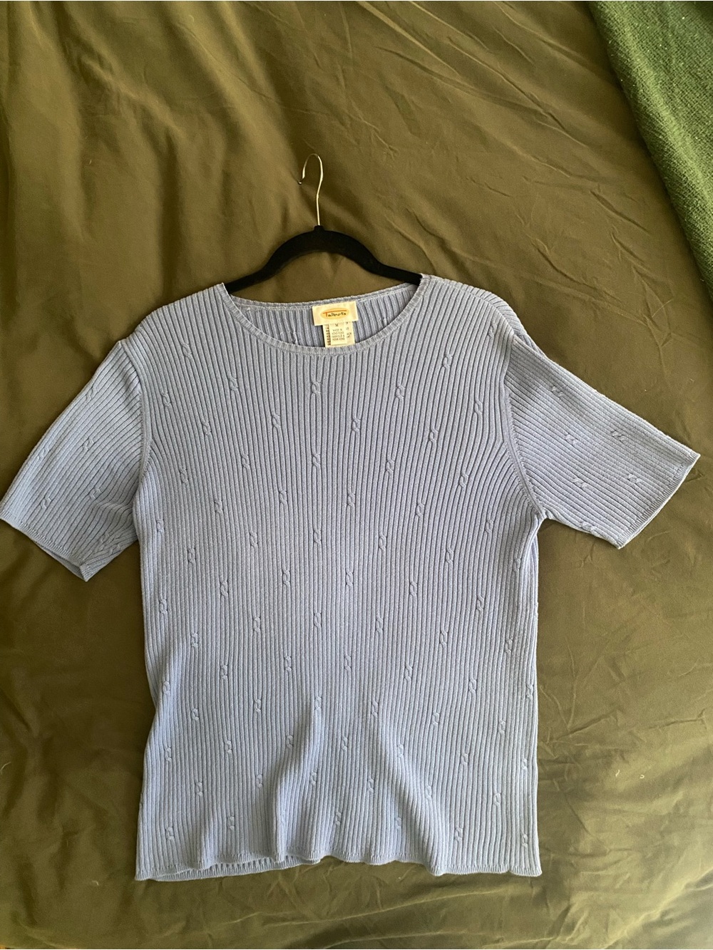 Talbots Periwinkle Purple Ribbed Short Sleeve Knit Tee 100 percent cotton